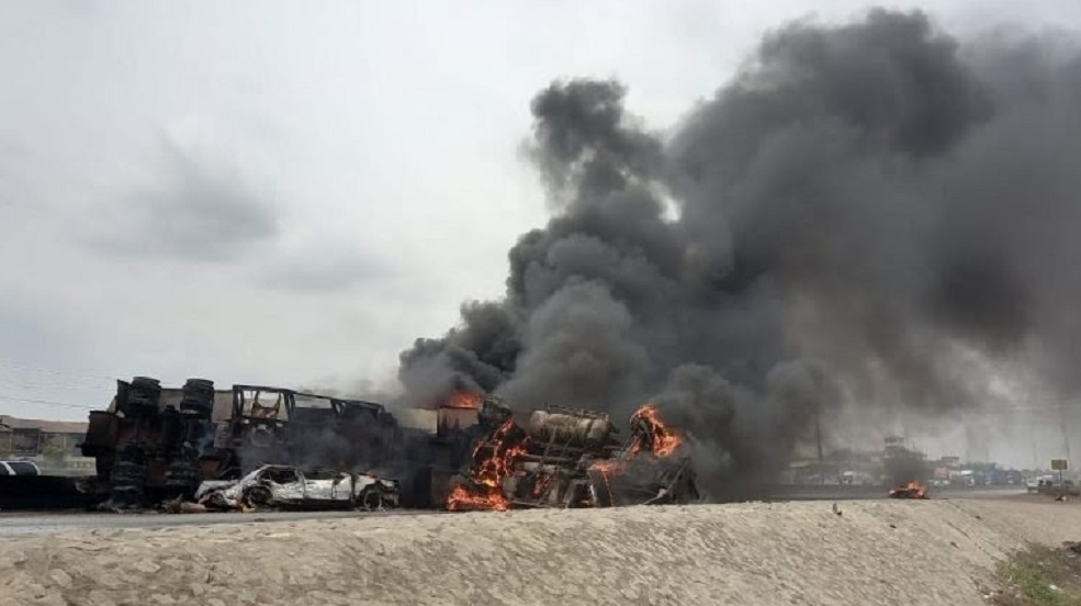 Fuel tanker collides with 2 vehicles, explodes on Lagos-Ibadan Expressway
