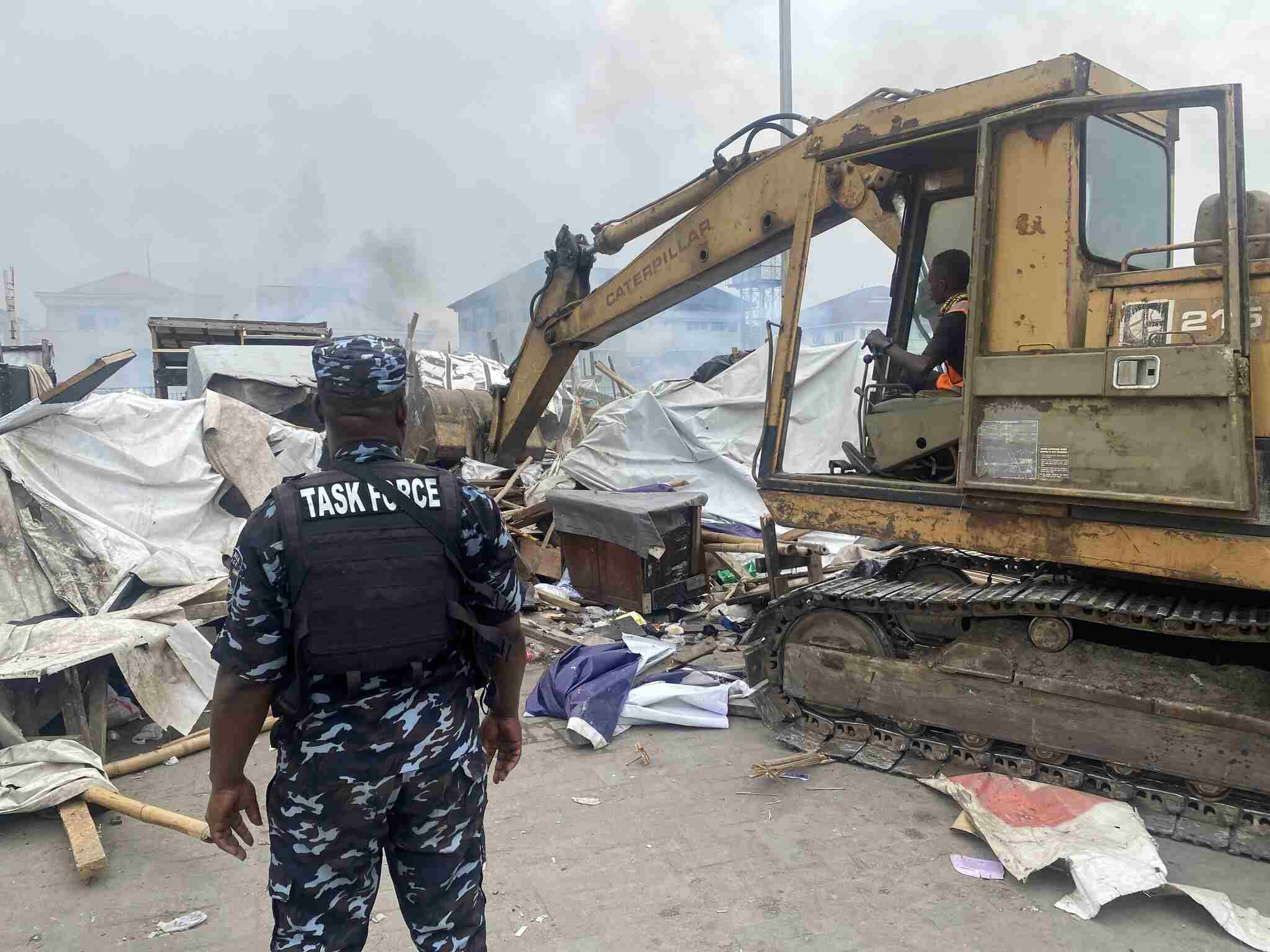 Lagos State Taskforce Demolishes Criminal Hideouts: Ensuring Safety and Security of Residents Along Lekki Coastal Road
