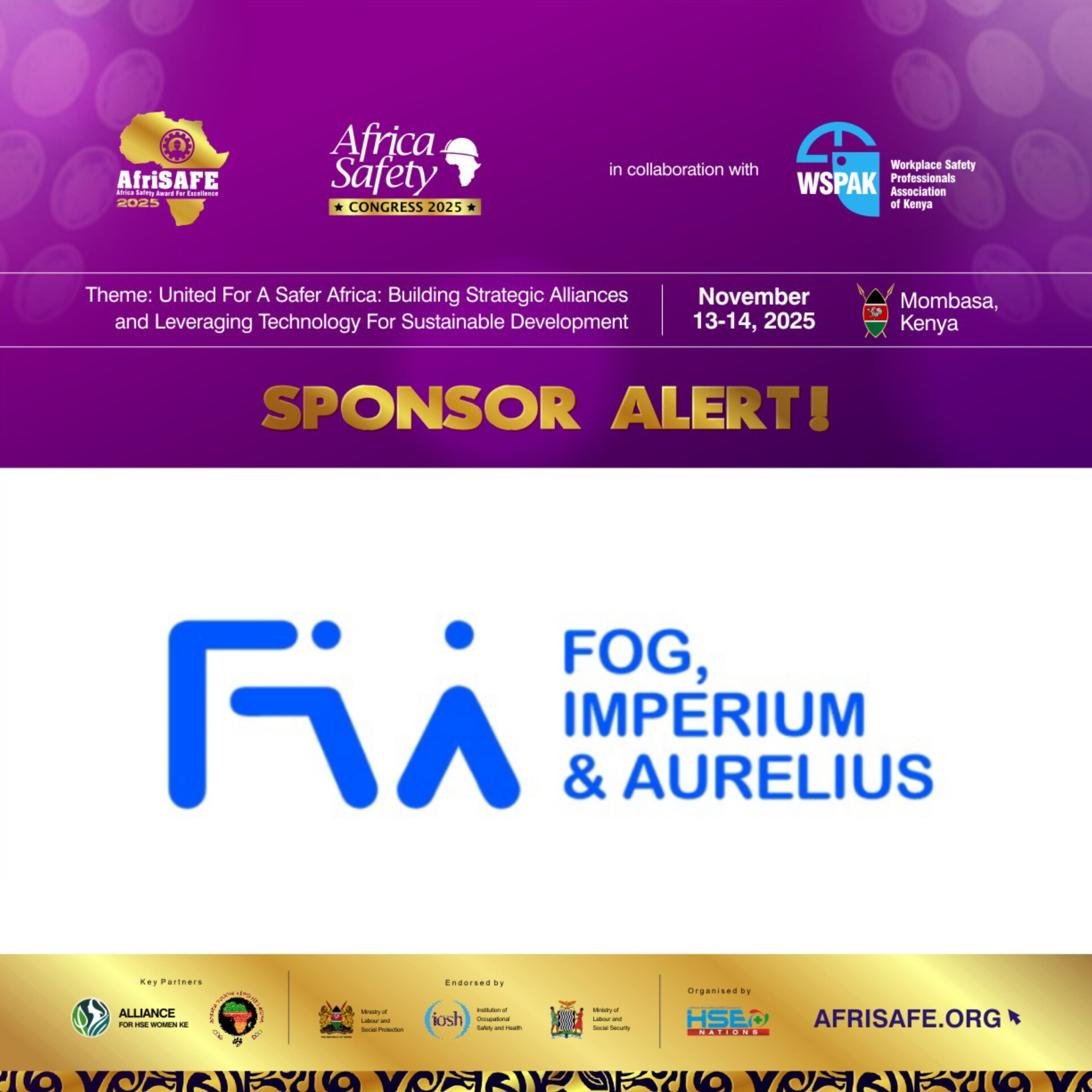 HSE Consulting & ISO Certification Specialist FIA Sponsors AfriSAFE 2025