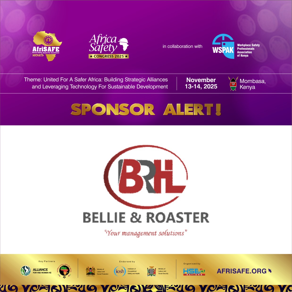 Kenya’s Elite Management Consultant Bellie & Roaster Sponsors AfriSAFE 2025