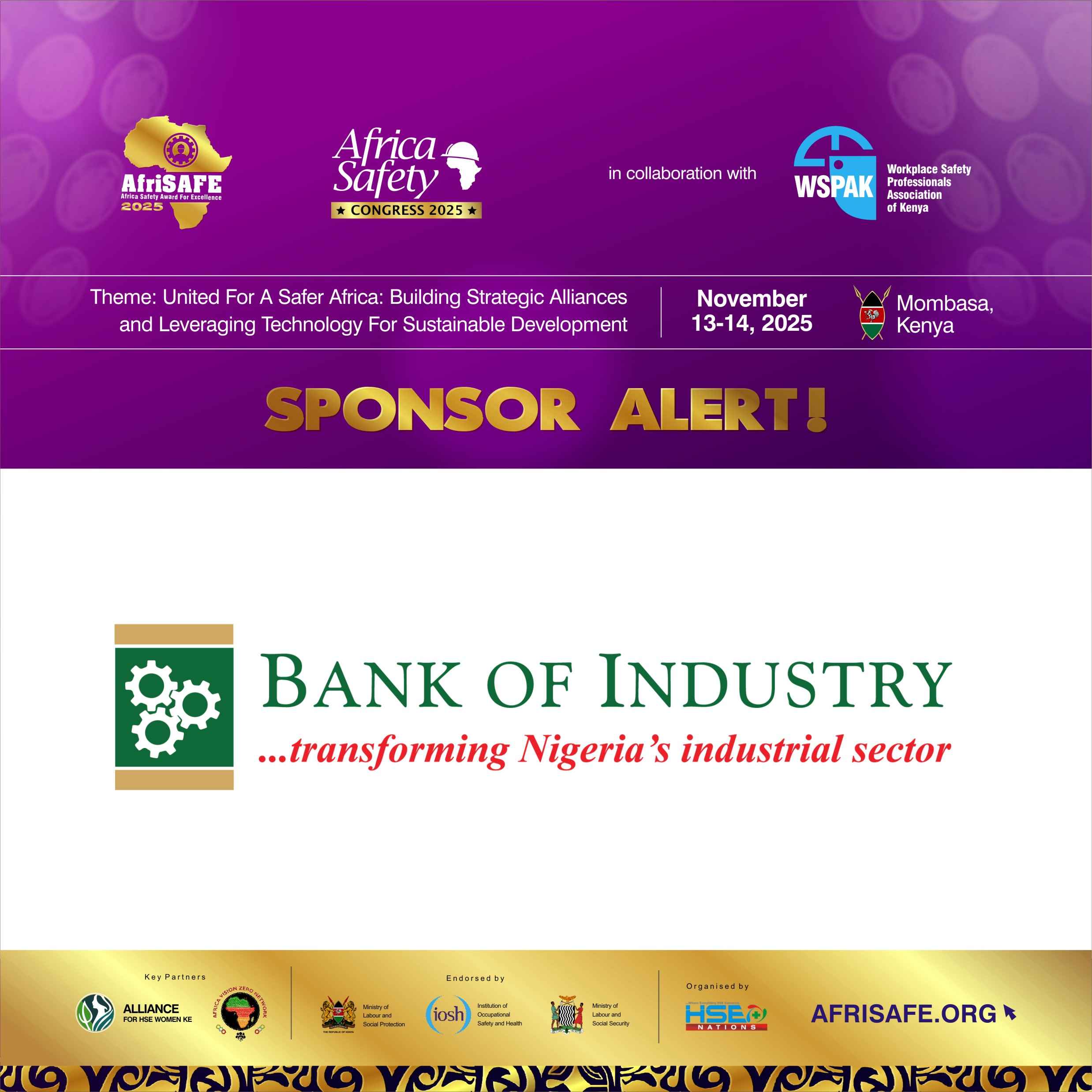 Nigeria’s Largest Development Finance Institution, BOI Sponsors AfriSAFE 2025 Congress and Awards