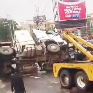Gas Truck Overturns in Lagos